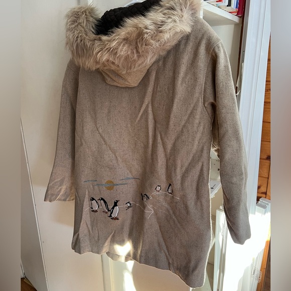 Vintage Canadian wool northern parka size 10 beige with penguins - Picture 2 of 6